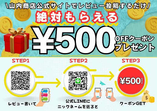 レビュー投稿で５００円OFFクーポンプレゼント